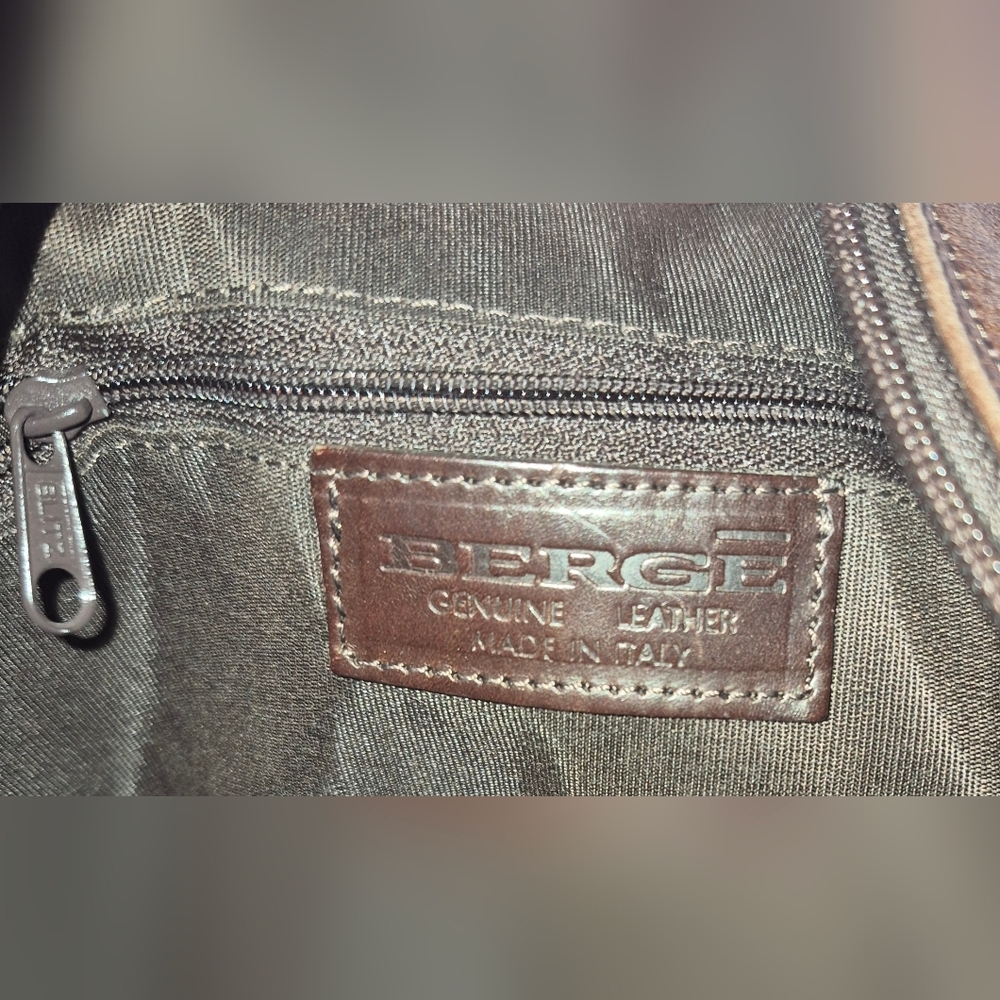 Berge Brown Leather Boho Shoulder Bag, Genuine Leather Made In Italy - Picture 3 of 7